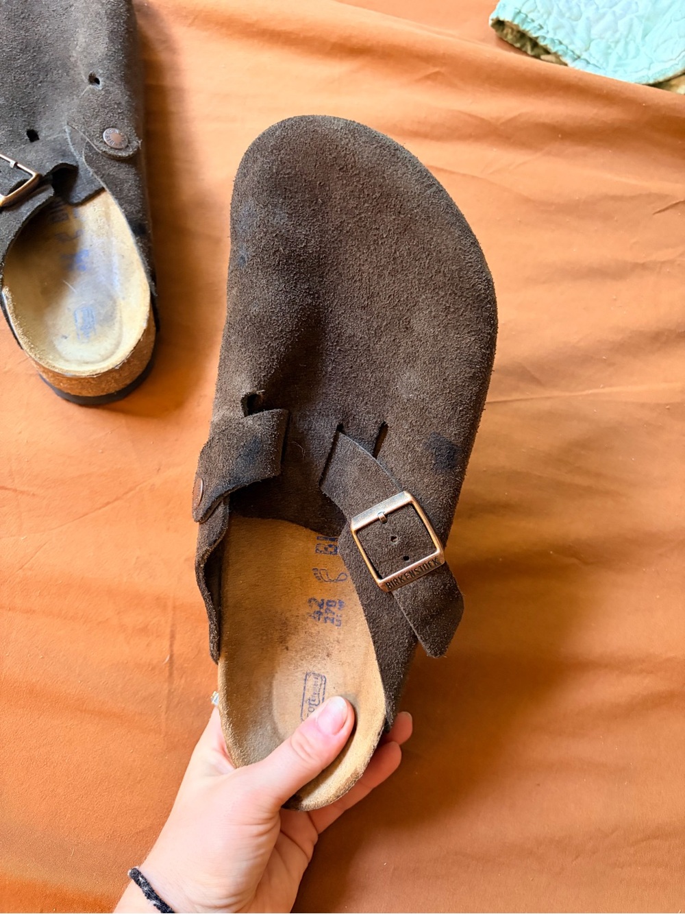 Birkenstock Suede Boston Clog in Dark Brown